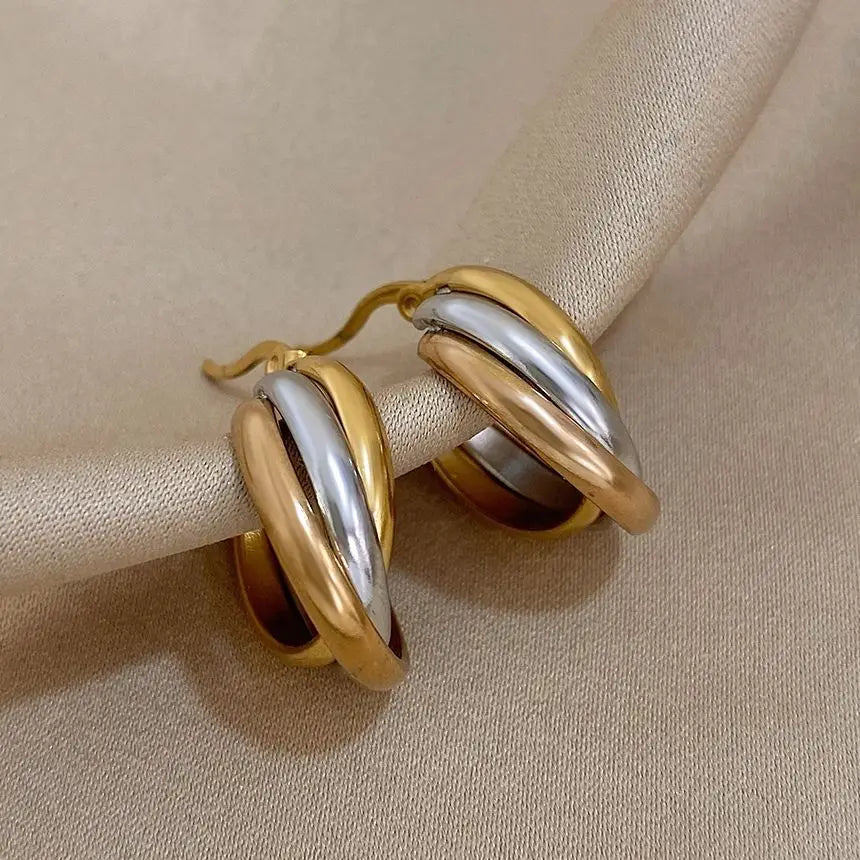 Triple Colour Twisted U-Shape Hoop Earrings
