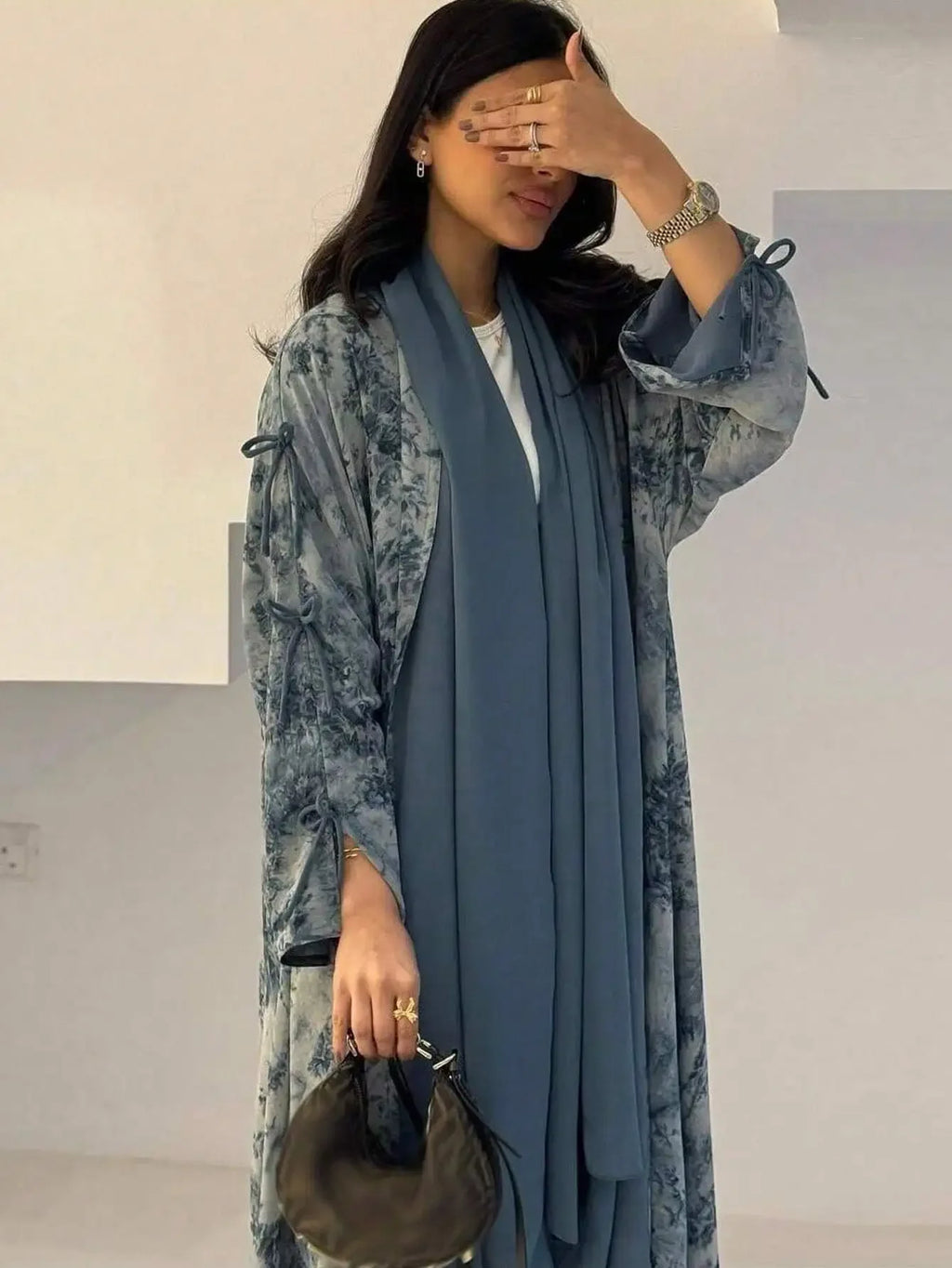Tie Dye Loose Open-Front Kaftan Abaya Maxi Dress