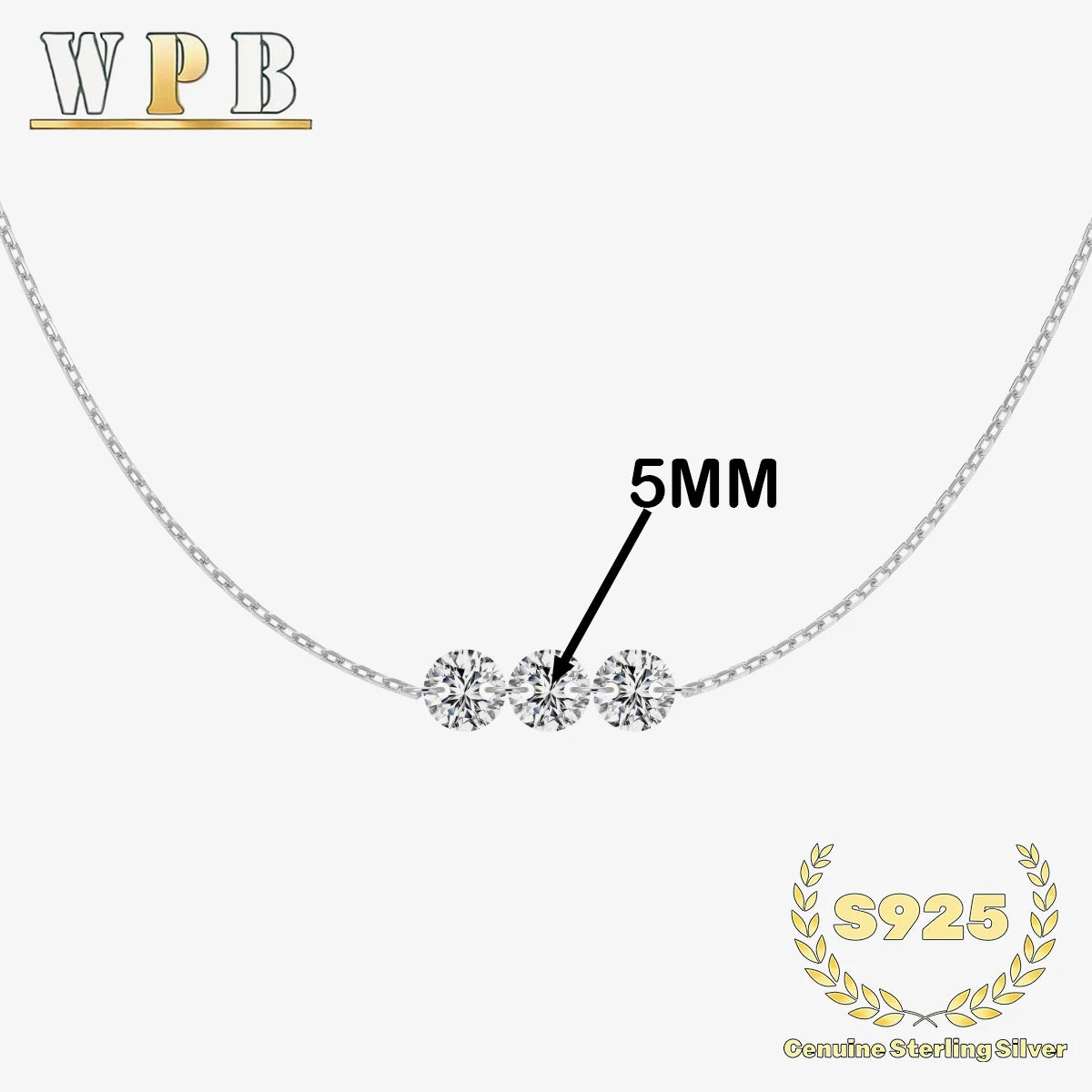S925 Silver Triple Zircon Sliding Necklace