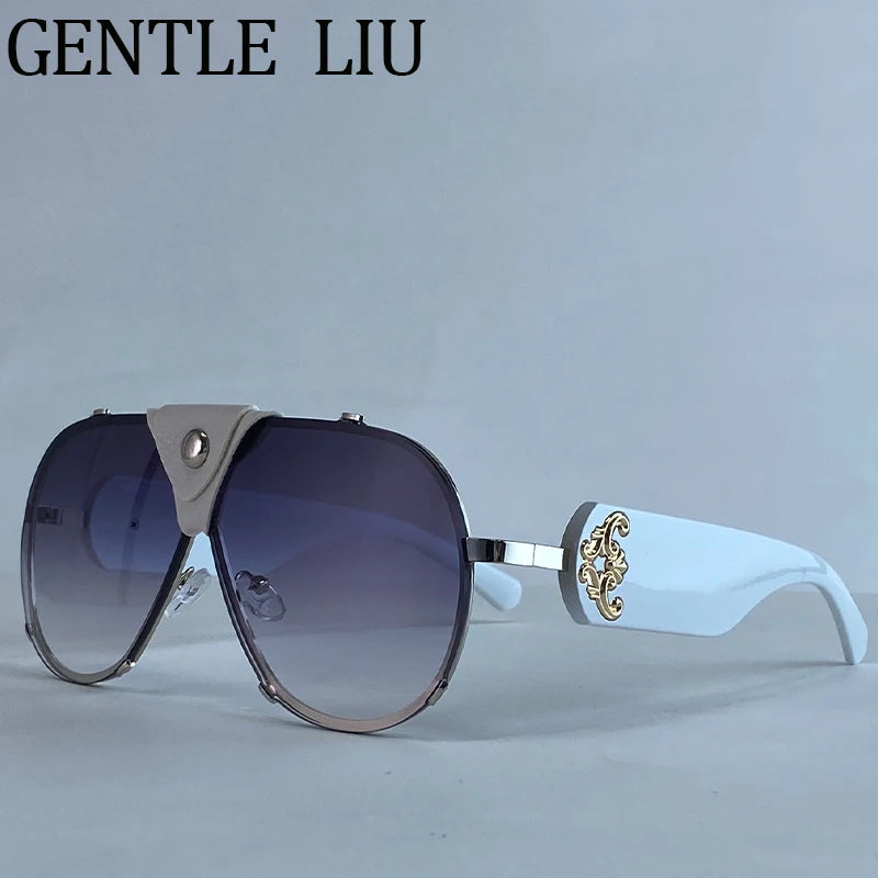Vintage Oversized Steampunk Pilot Oval Sunglasses 2026 Luxury Brand Shield Sunglass Trendy Goggle Driving Eyewear Shades UV400