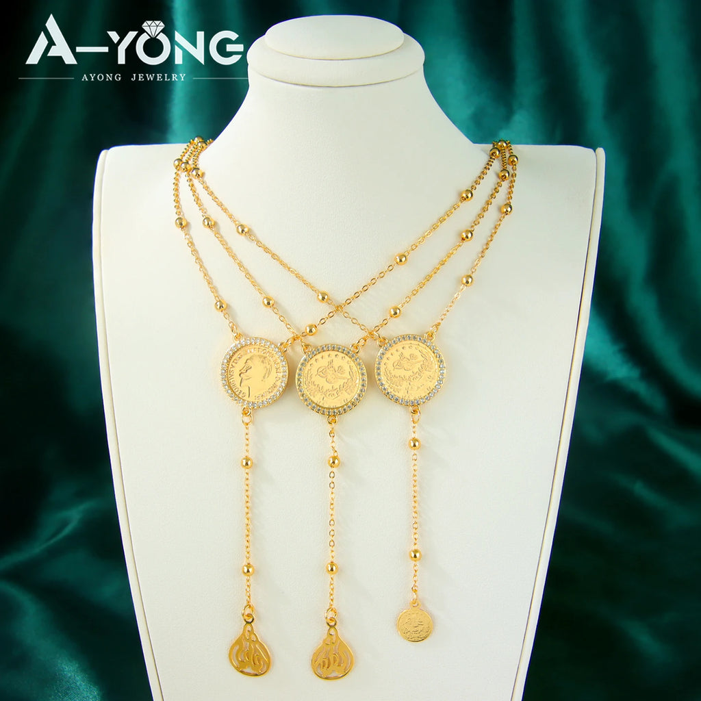 Islamic Gold Coins Long Pendant Necklace