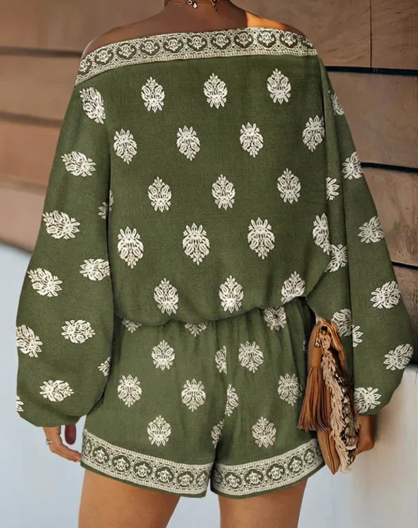 Bohemian Off-Shoulder Top & Shorts Set