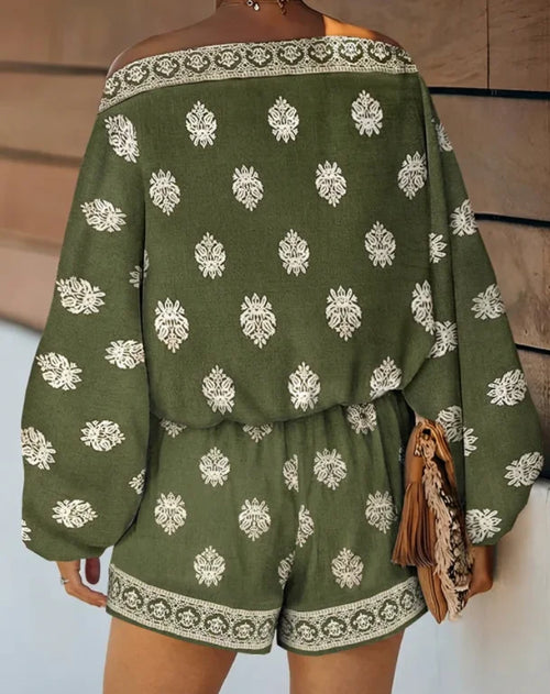 Bohemian Off-Shoulder Top & Shorts Set