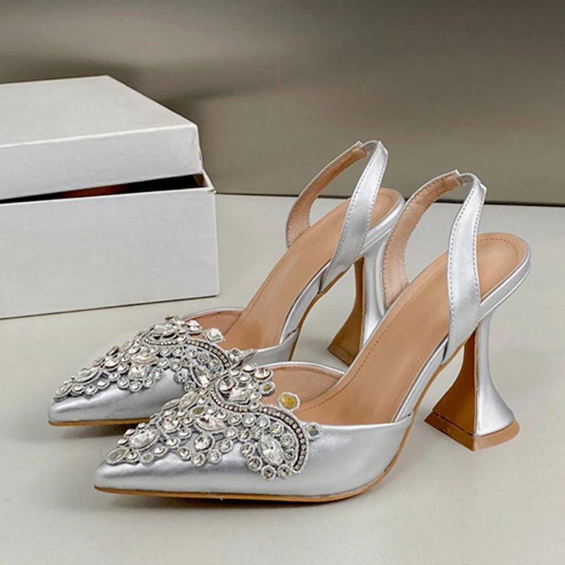 Crystal Rhinestone Pointed-Toe High Heel Sandals
