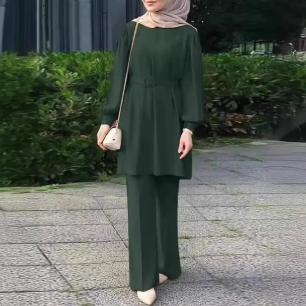 Elegant Muslim Blouse, Belt & Pants Set