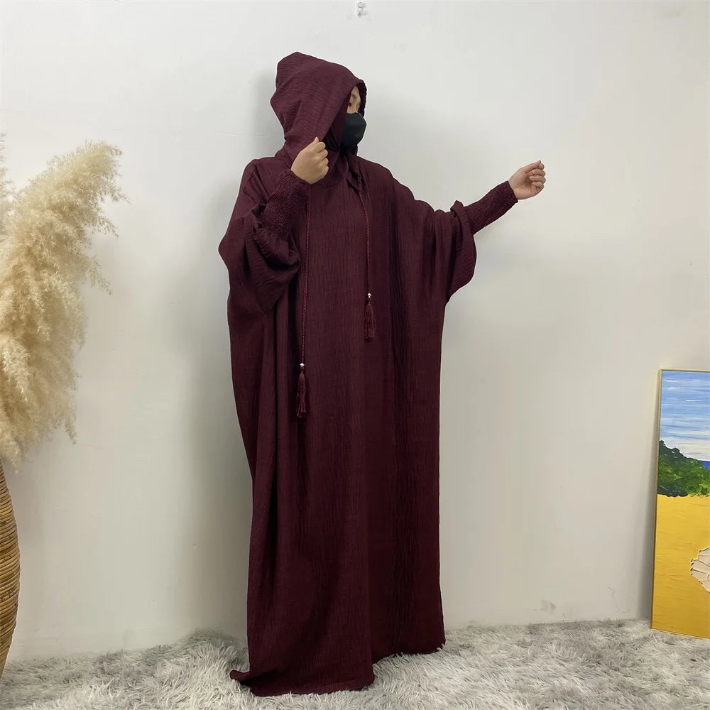 Hooded Batwing Sleeve Abaya Robe