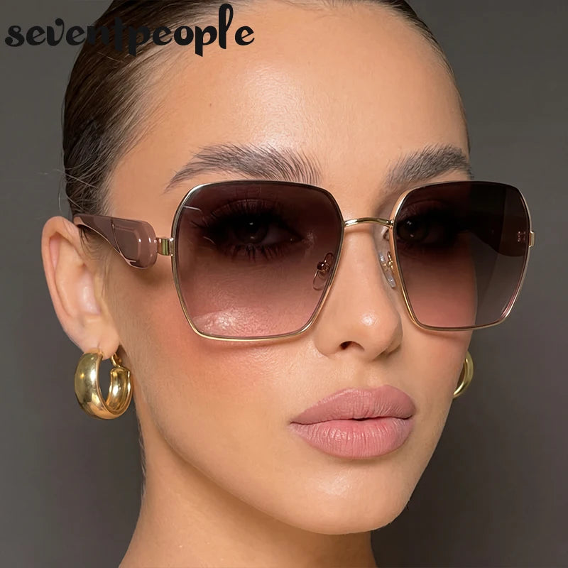 Oversized Square Sunglasses Women Big 2026 Luxury Designer Gradient Brown Sun Glasses Retro Female Travelling Eyewear Shades
