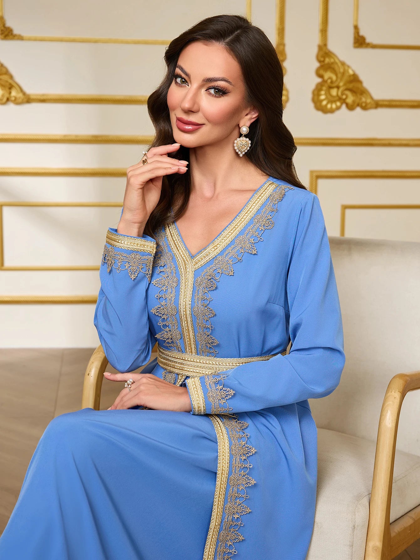 Floral Appliqué Moroccan Kaftan Abaya