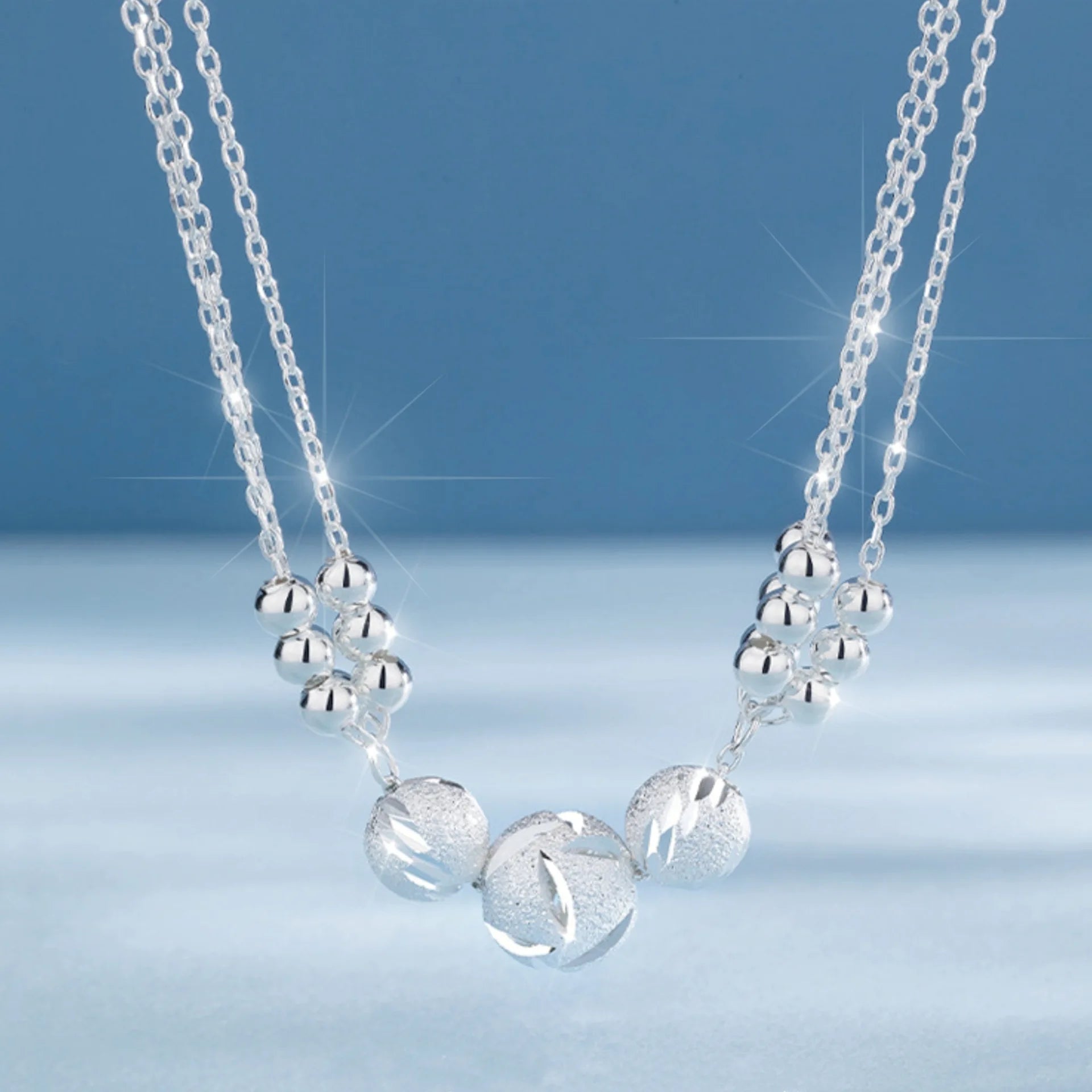925 Sterling Silver Multi-Layer Beads Necklace & Bracelet Set