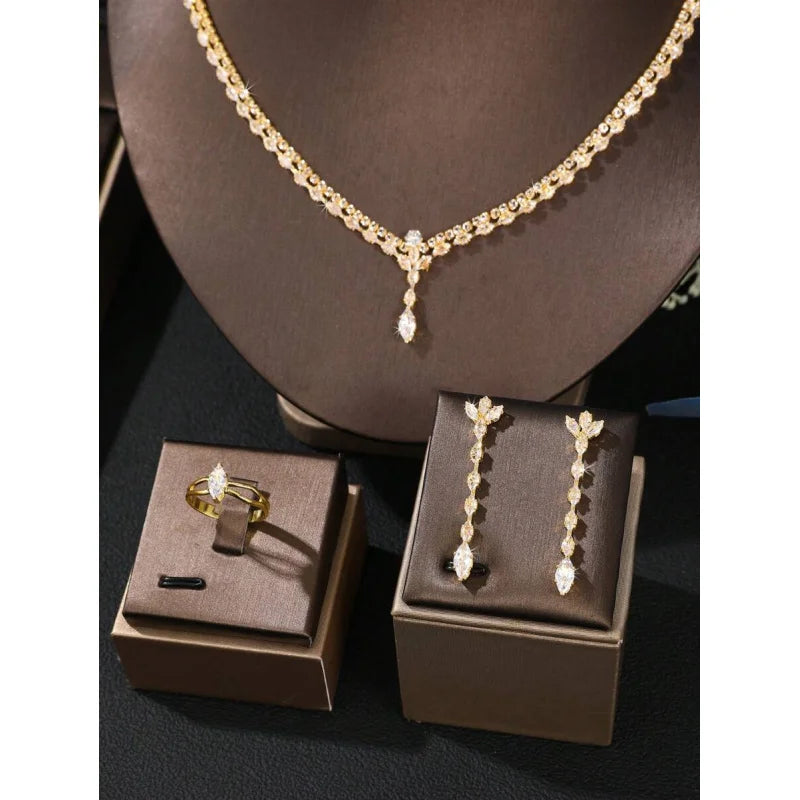 5pcs Set Golden Key Crystal Jewelry Set
