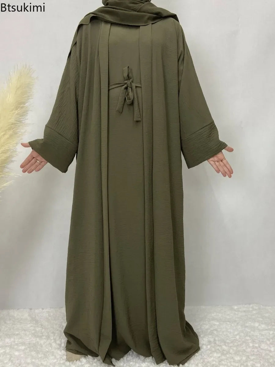 Two-Piece Abaya Robe Coat & Inner Dress Set