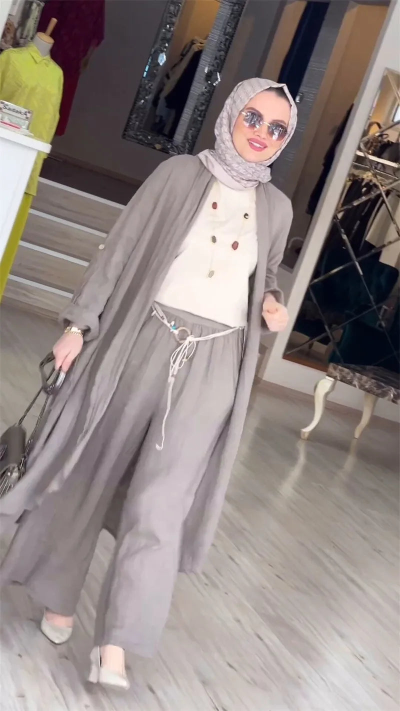 Abaya Blouse & Wide Leg Pants Two-Piece Set