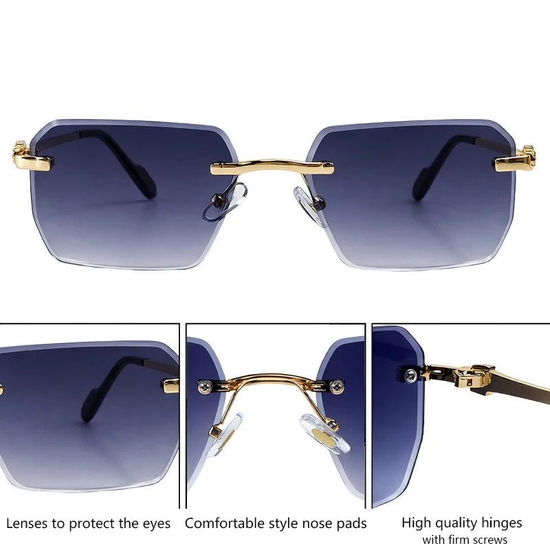 Geometric Square Rimless Sunglasses Women 2026 Luxury Designer Steampunk Leopard Head Metal Sun Glasses Ladies Shades Eyewear