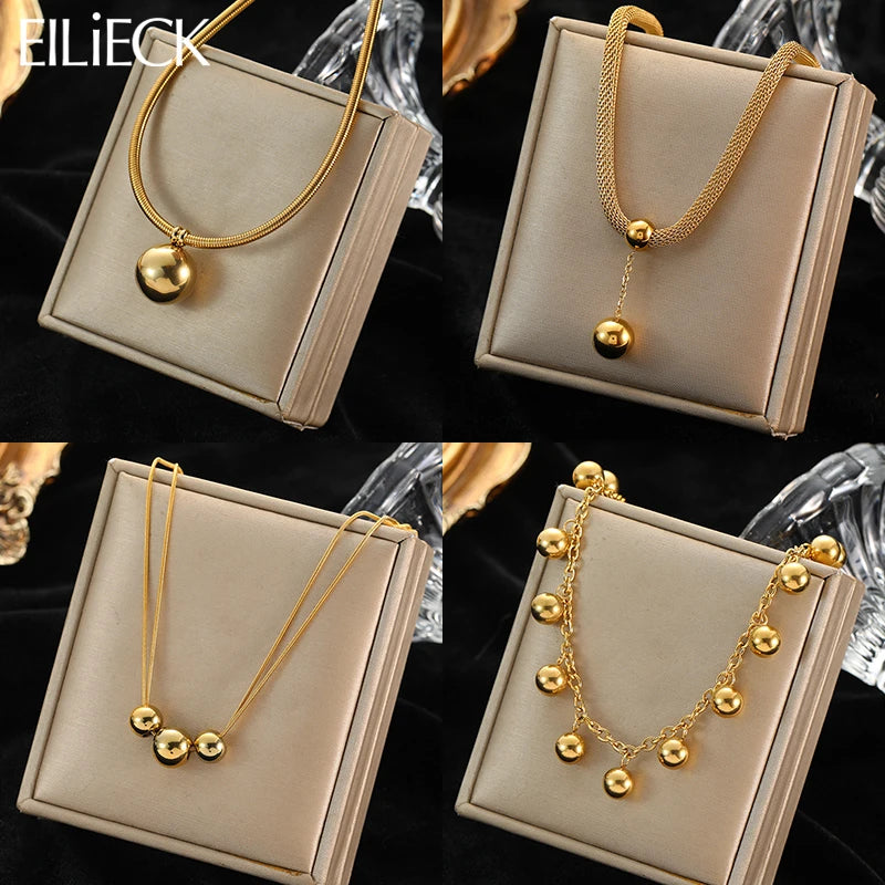 Gold Hollow Ball Pendant Choker Necklace