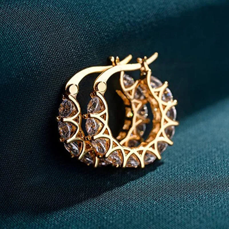 Green Crystal Zircon Gold Hoop Earrings