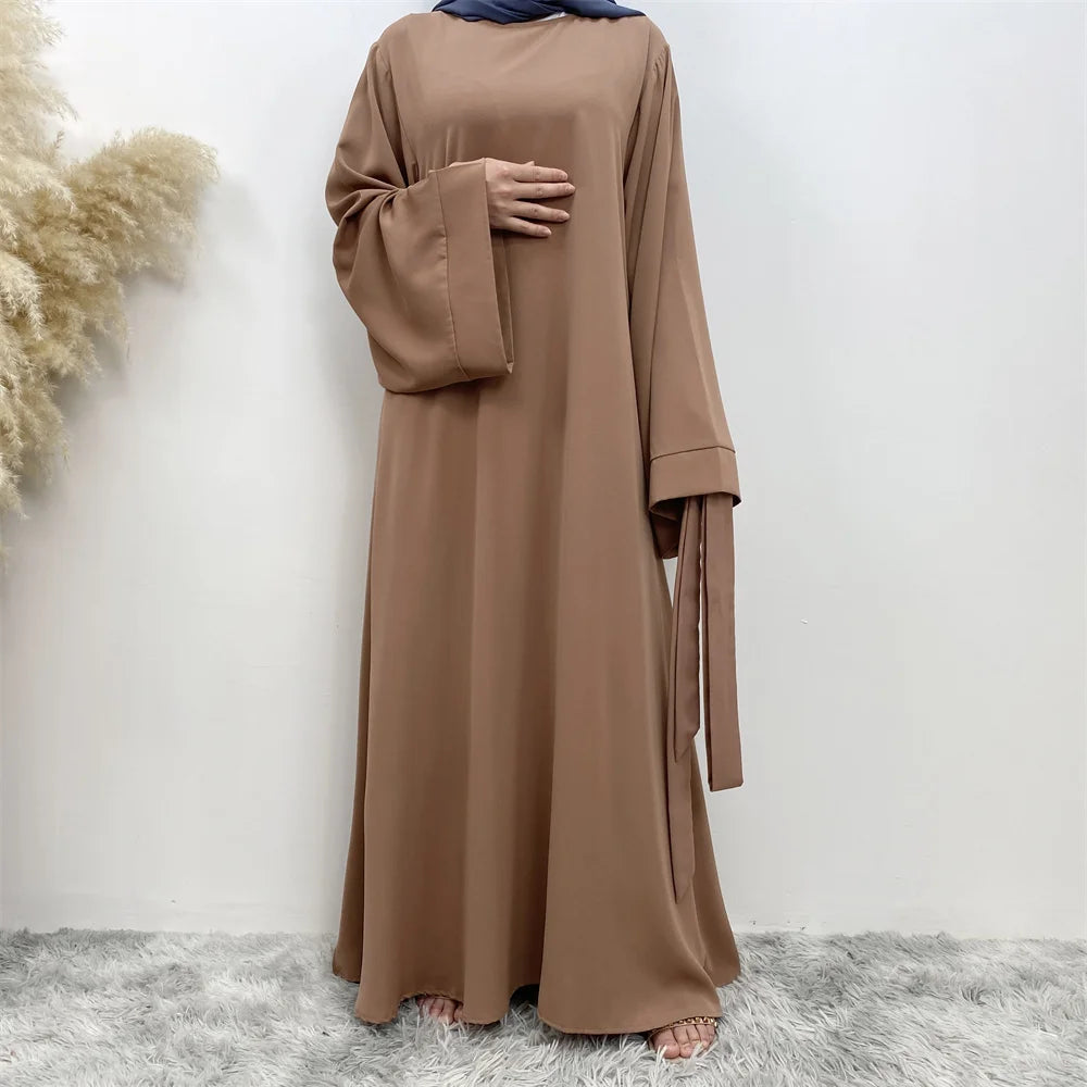 Lace Long Sleeve Net Colour Islamic Abaya Dress