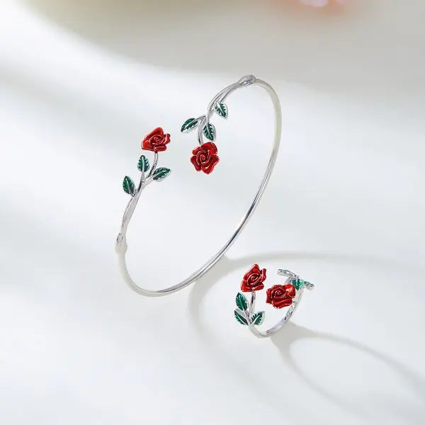 Enamel Flower Copper Bangle Bracelet
