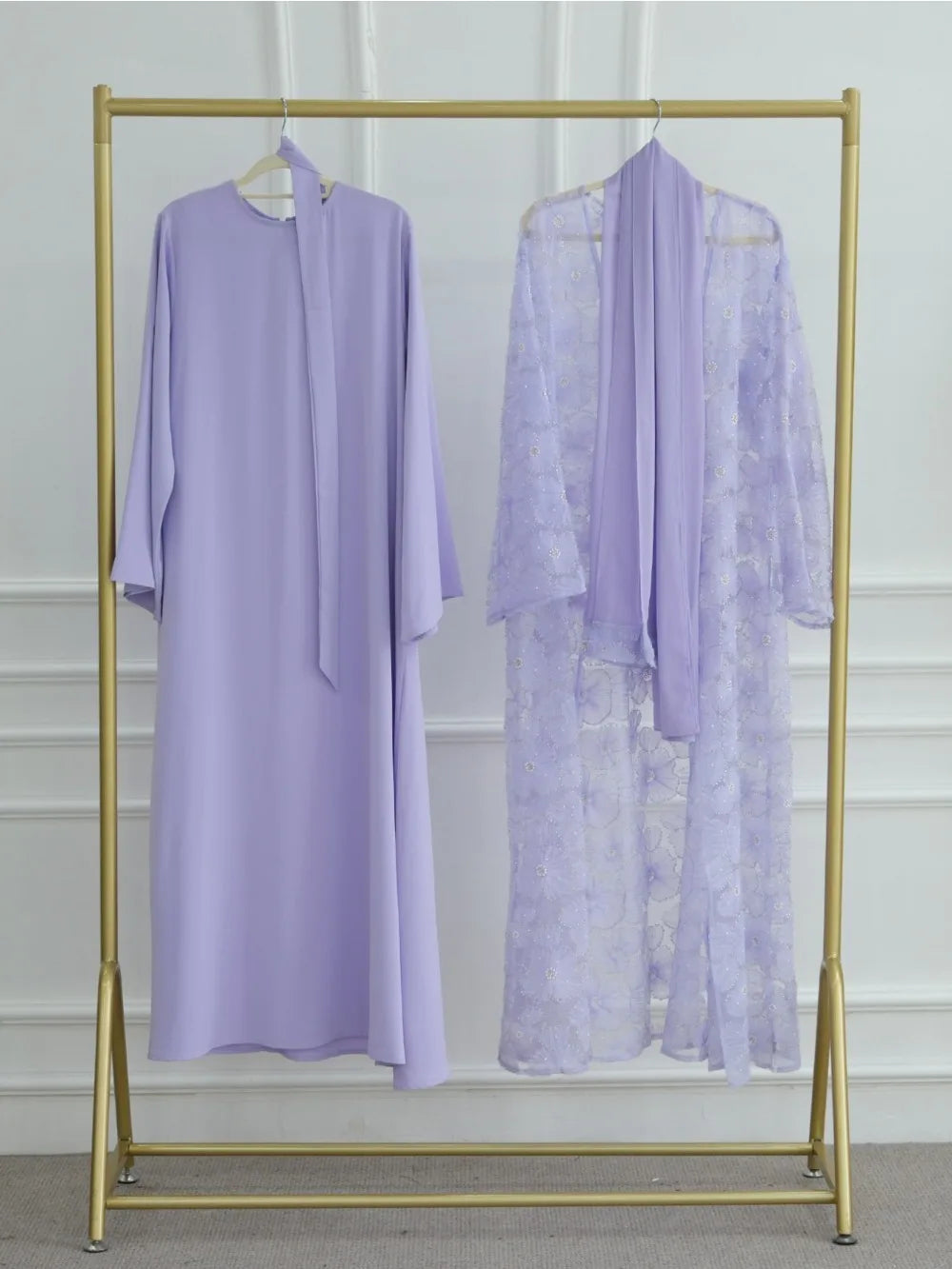 Beading Flower Cardigan Abaya Dress