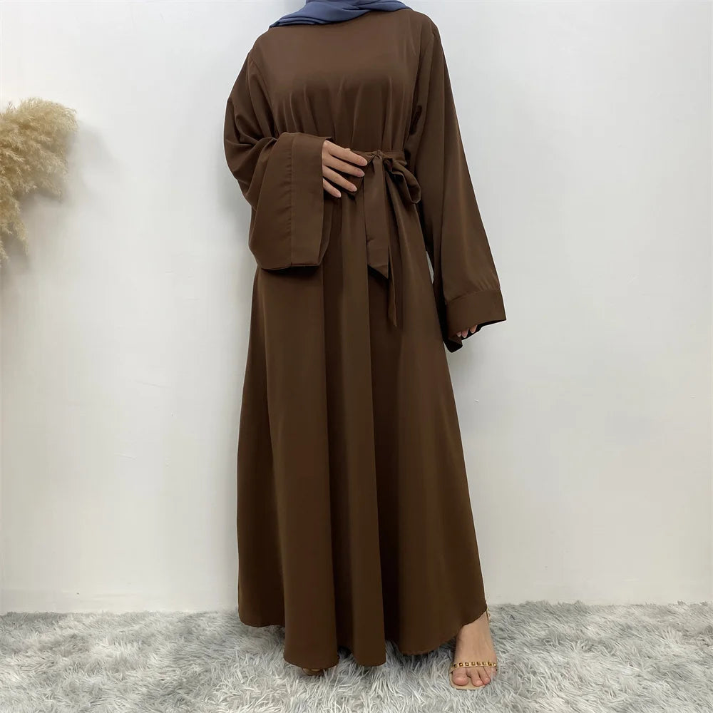 Lace Long Sleeve Net Colour Islamic Abaya Dress