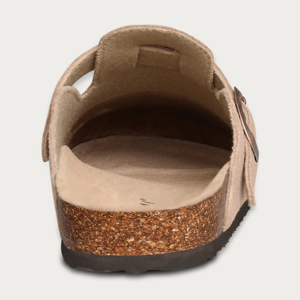 Women's Cork Mules – Suede-Look Slip-On Clogs with Buckle