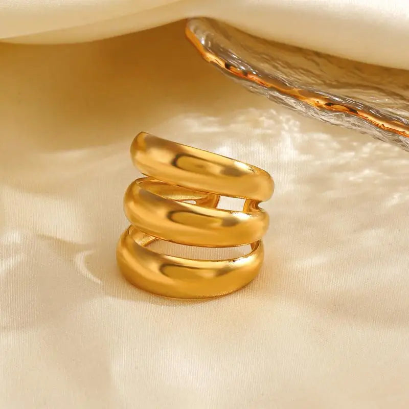 18K Gold Silver Splicing Chunky Dome Ring
