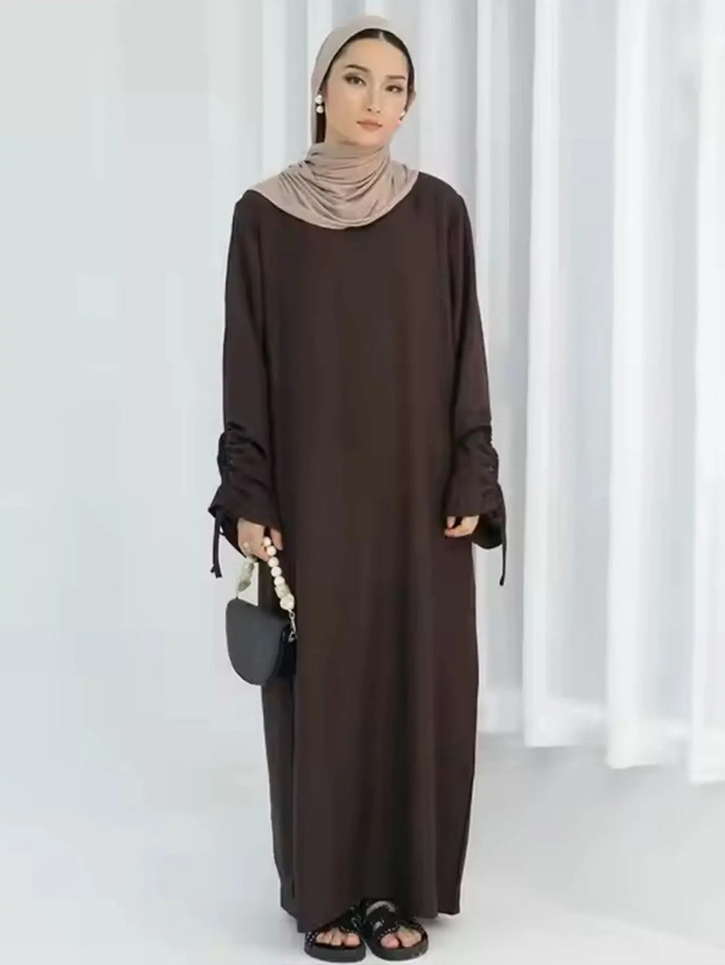 Lace-Up Sleeve Modest Abaya Kaftan Dress