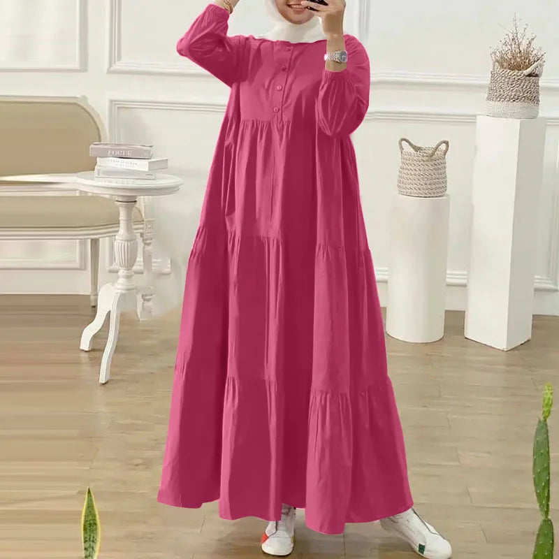 Tiered Lantern Sleeve Abaya Maxi Dress