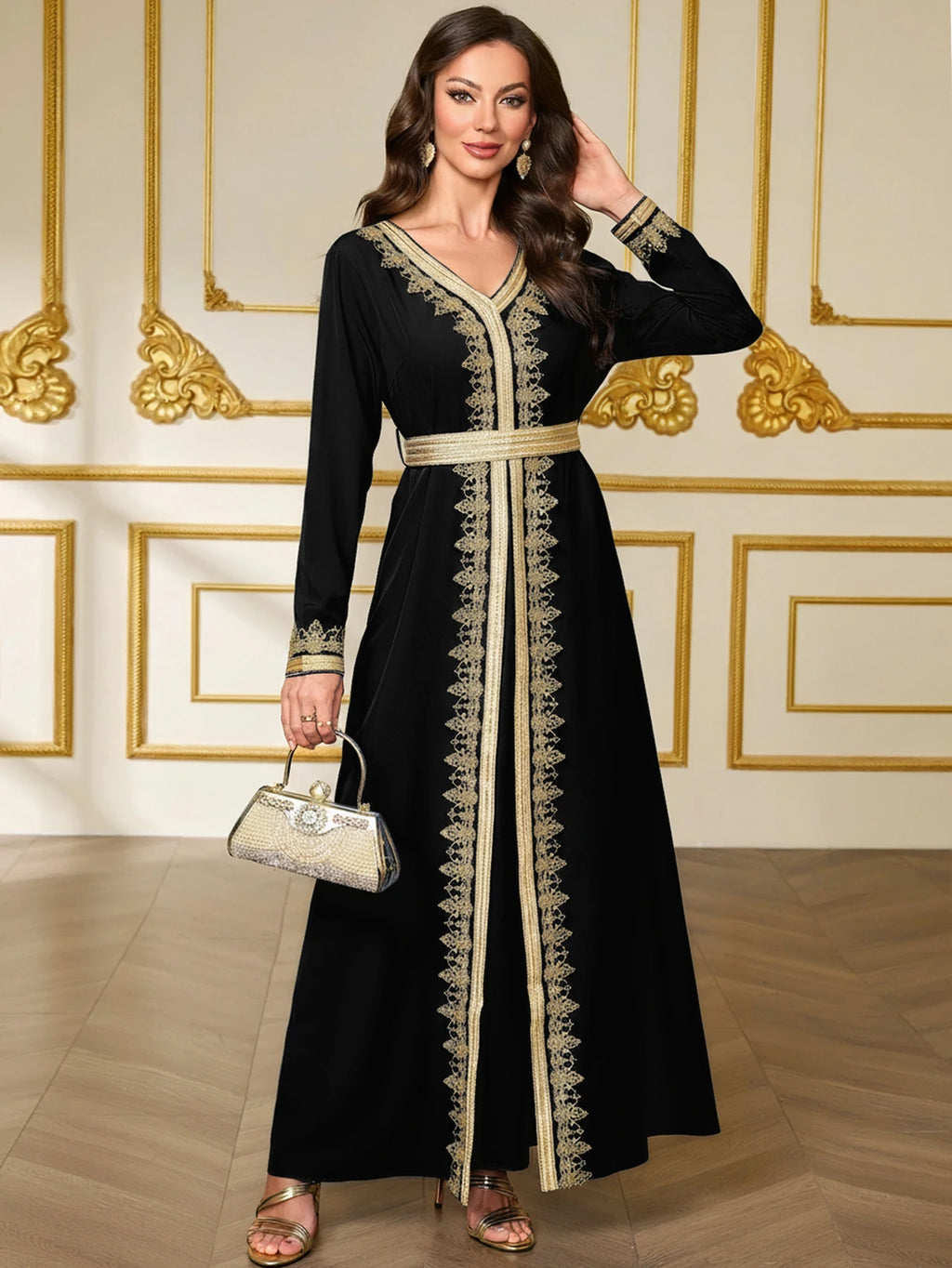 Floral Appliqué Moroccan Kaftan Abaya