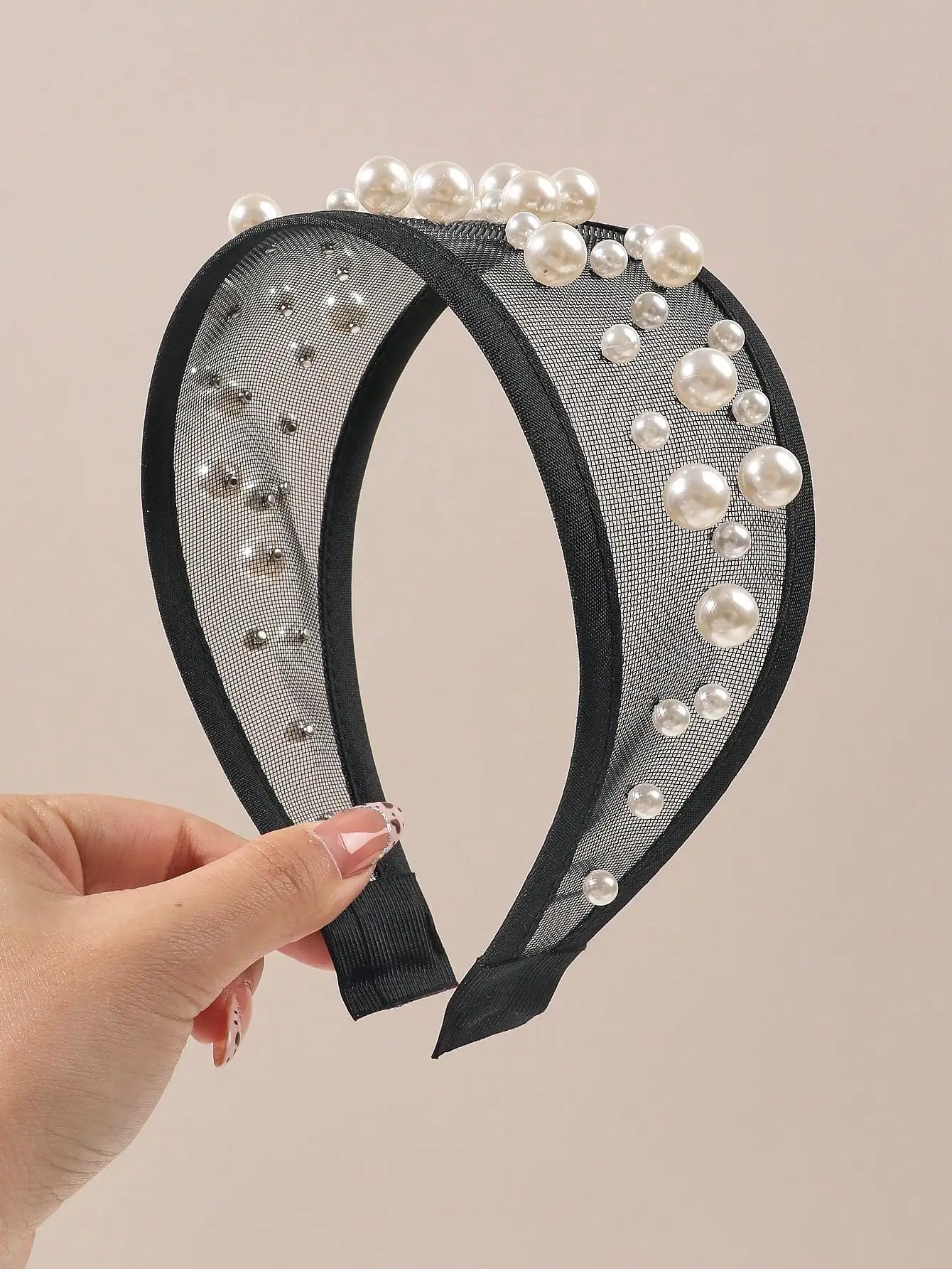 Wide Mesh Pearl Headband