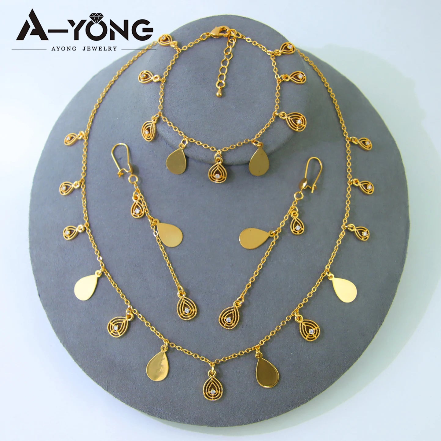Italian Gold Bead Flower Necklace Set
