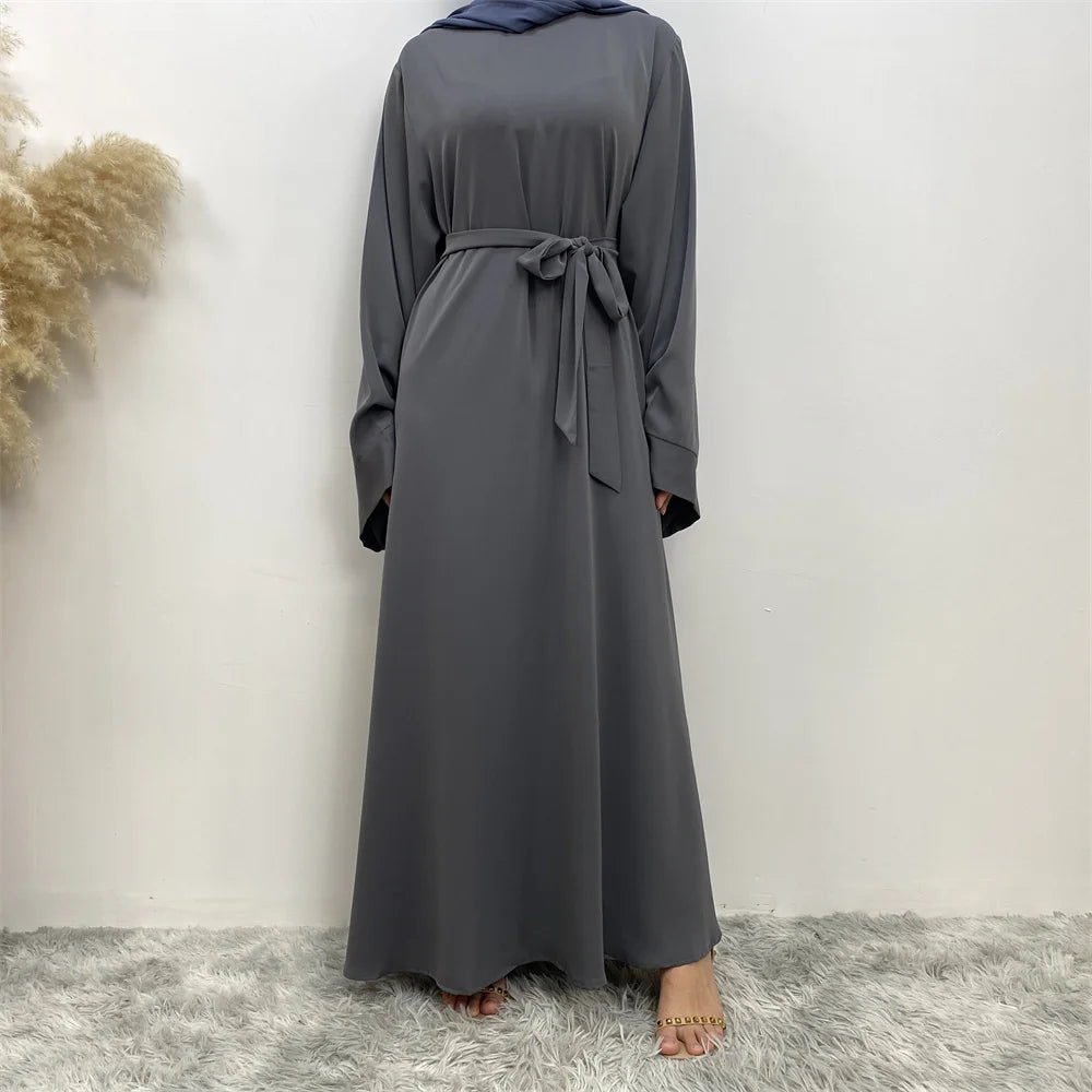 Lace Long Sleeve Net Colour Islamic Abaya Dress