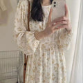 Floral Printed Long-Sleeve Loose Arabic Dress