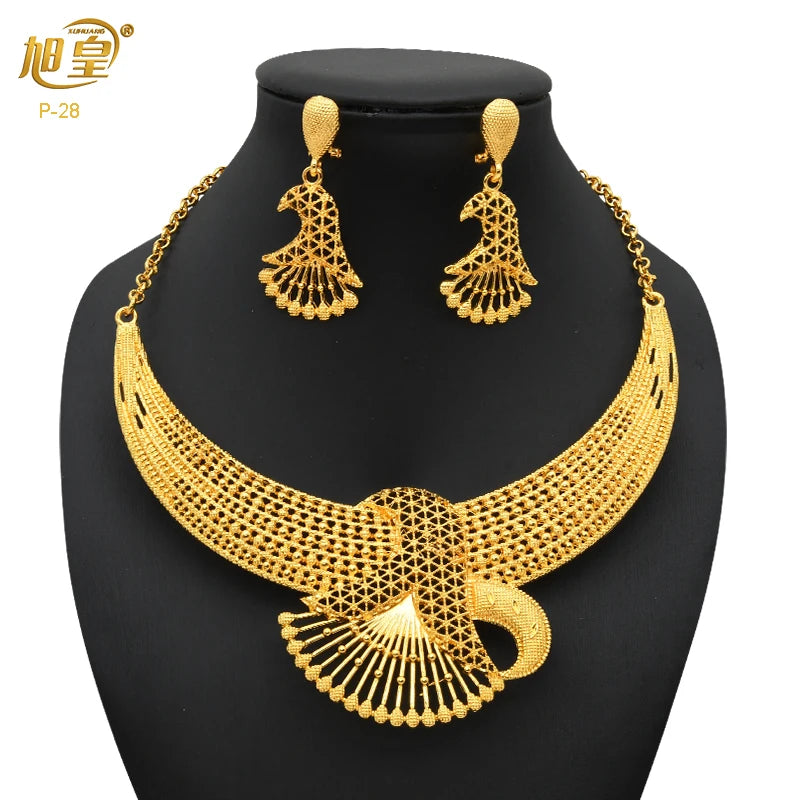 Dubai 24K Gold Bridal Necklace & Earrings Set