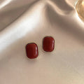 Wine Red Pearl Flower Stud Earrings