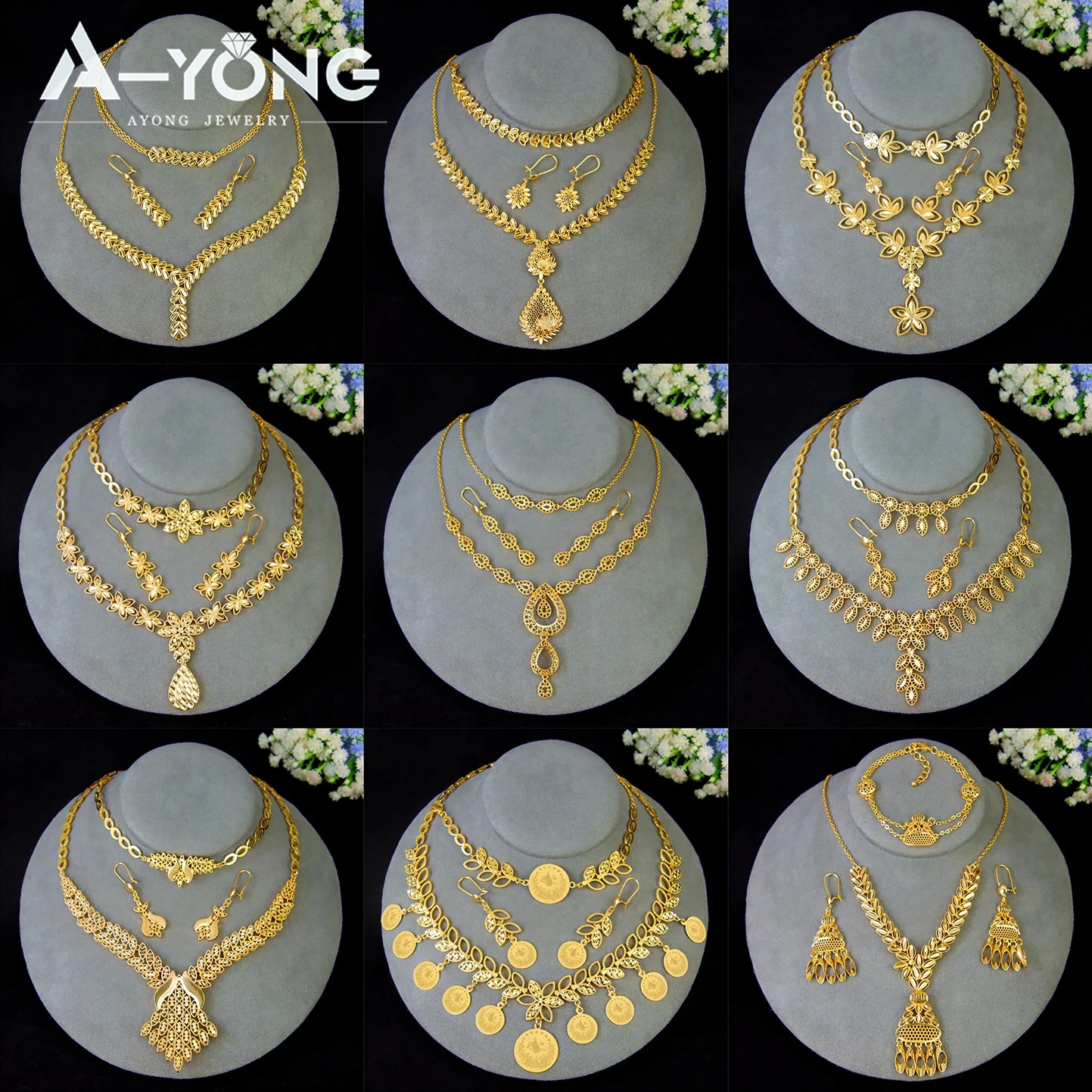 Dubai Wedding Gold Necklace Bracelet & Earrings Set