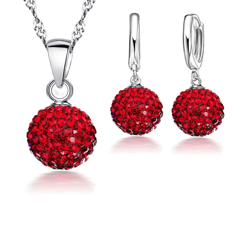 925 Sterling Silver Crystal CZ Necklace & Hoop Earrings Bridal Set