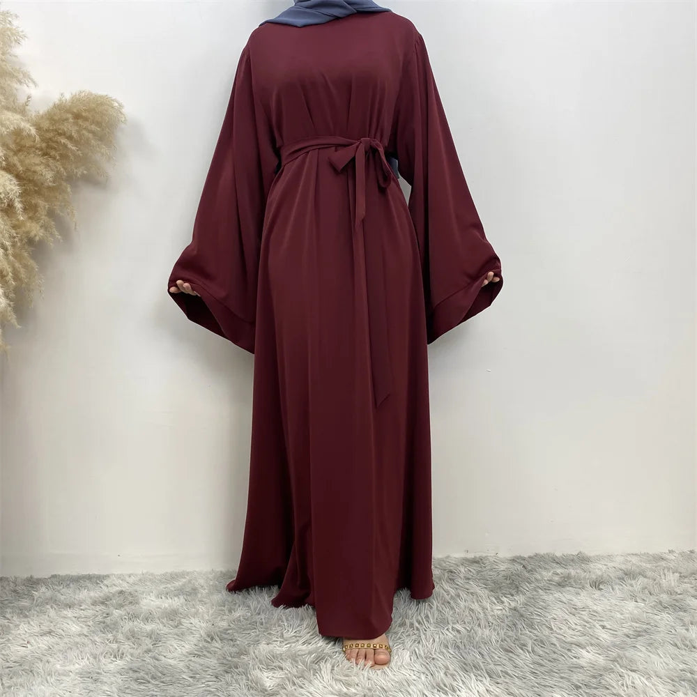 Lace Long Sleeve Net Colour Islamic Abaya Dress