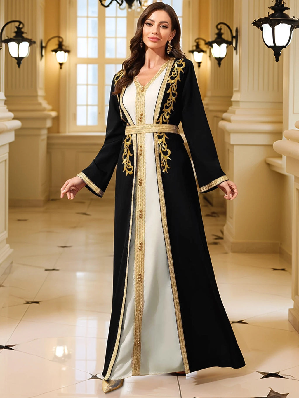 Gold Embroidered Moroccan Kaftan Eid Dress