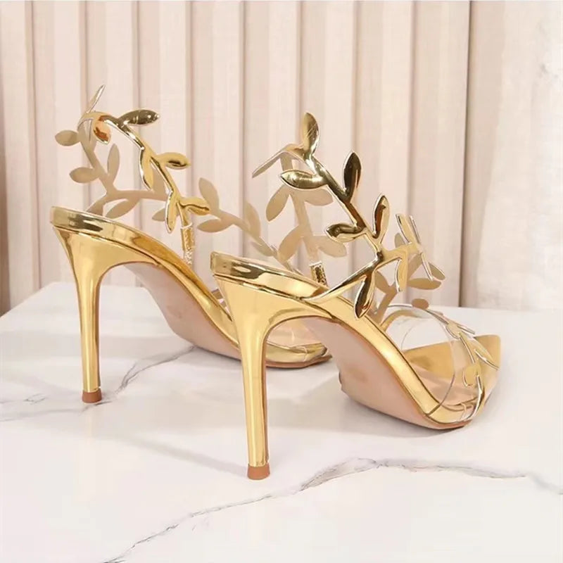 Gold Gladiator Heels – Elegant 9.6cm Stiletto Sandals