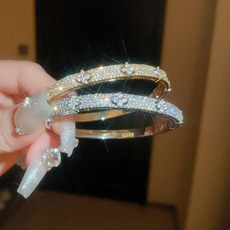 Cubic Zirconia Gold Silver Bangle Bracelet