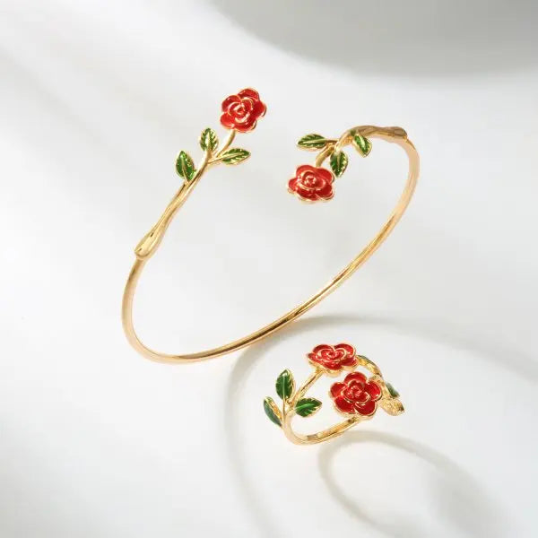 Enamel Flower Copper Bangle Bracelet