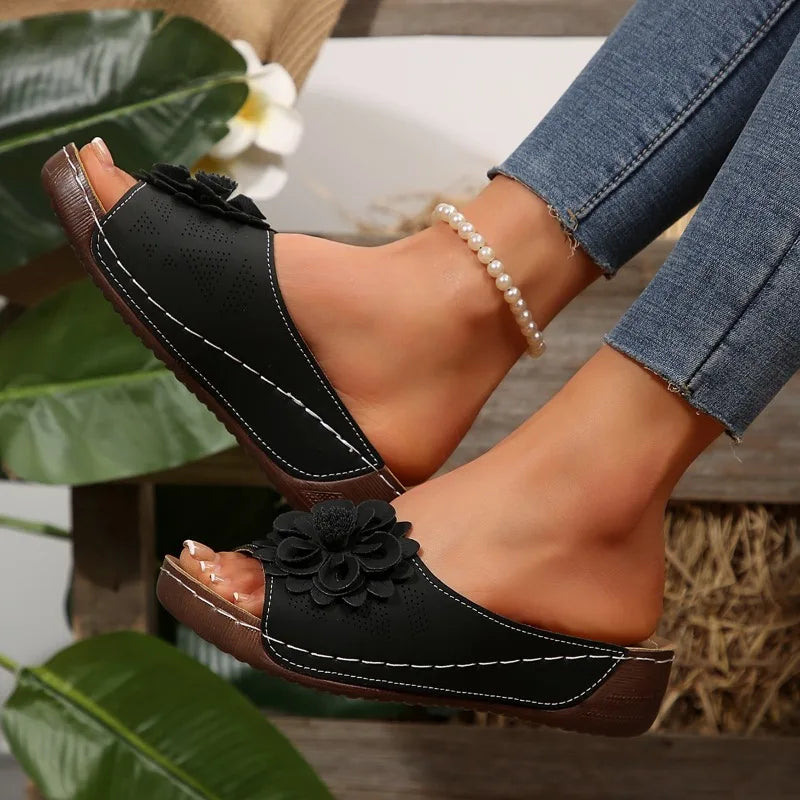 Large Size Women's Roman Style Hollow Out Lightweight Slip-On Shoes Sewing Line Cross-Border Platform Slippers