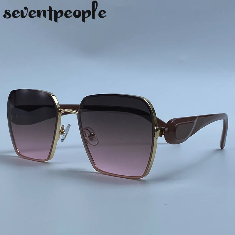 Oversized Square Sunglasses Women Big 2026 Luxury Designer Gradient Brown Sun Glasses Retro Female Travelling Eyewear Shades