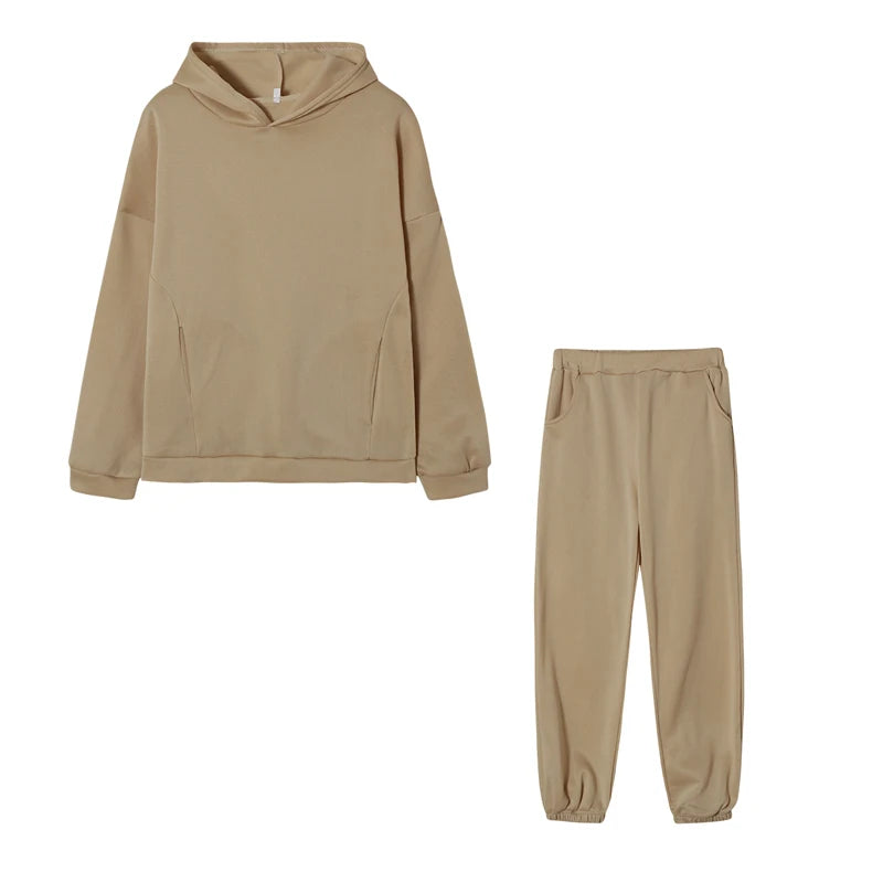 Monochrome Hooded Hoodie Set Casual European American Fashion 2-Piece Autumn Winter Hot Selling New Style