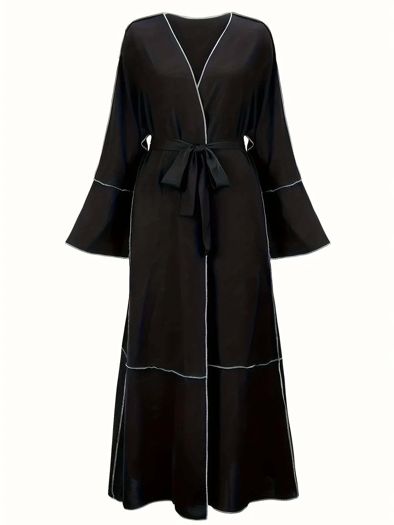 Contrast Lace-Up Trumpet Sleeve Maxi Dress