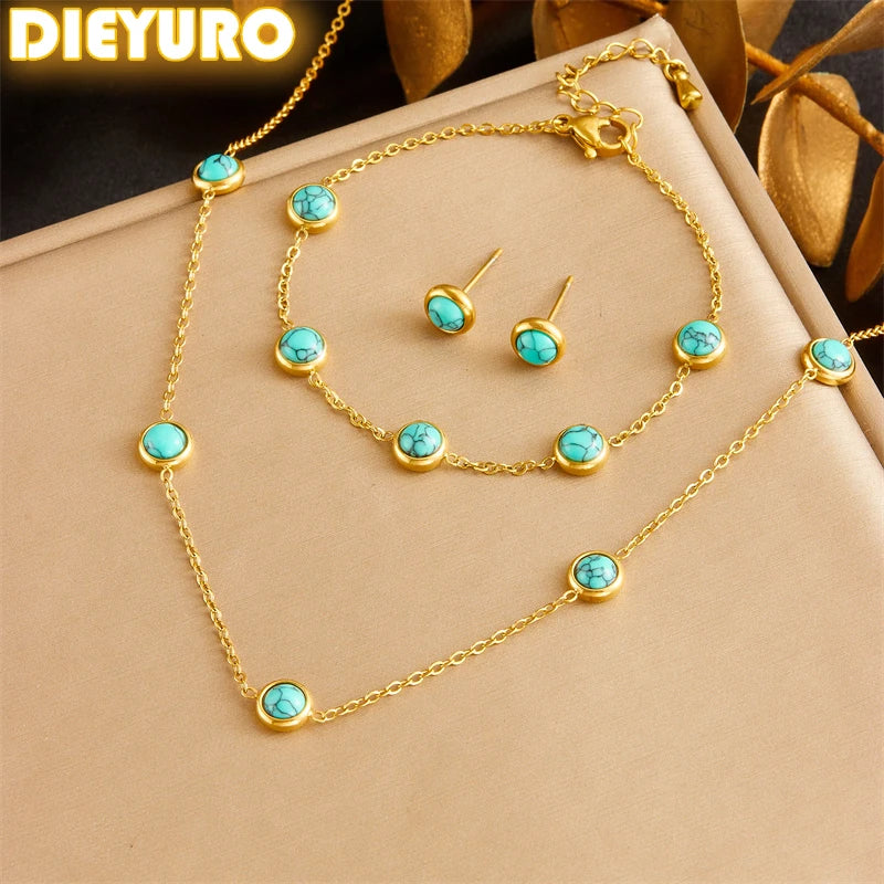 Turquoise Necklace, Bracelet & Earrings Jewellery Set