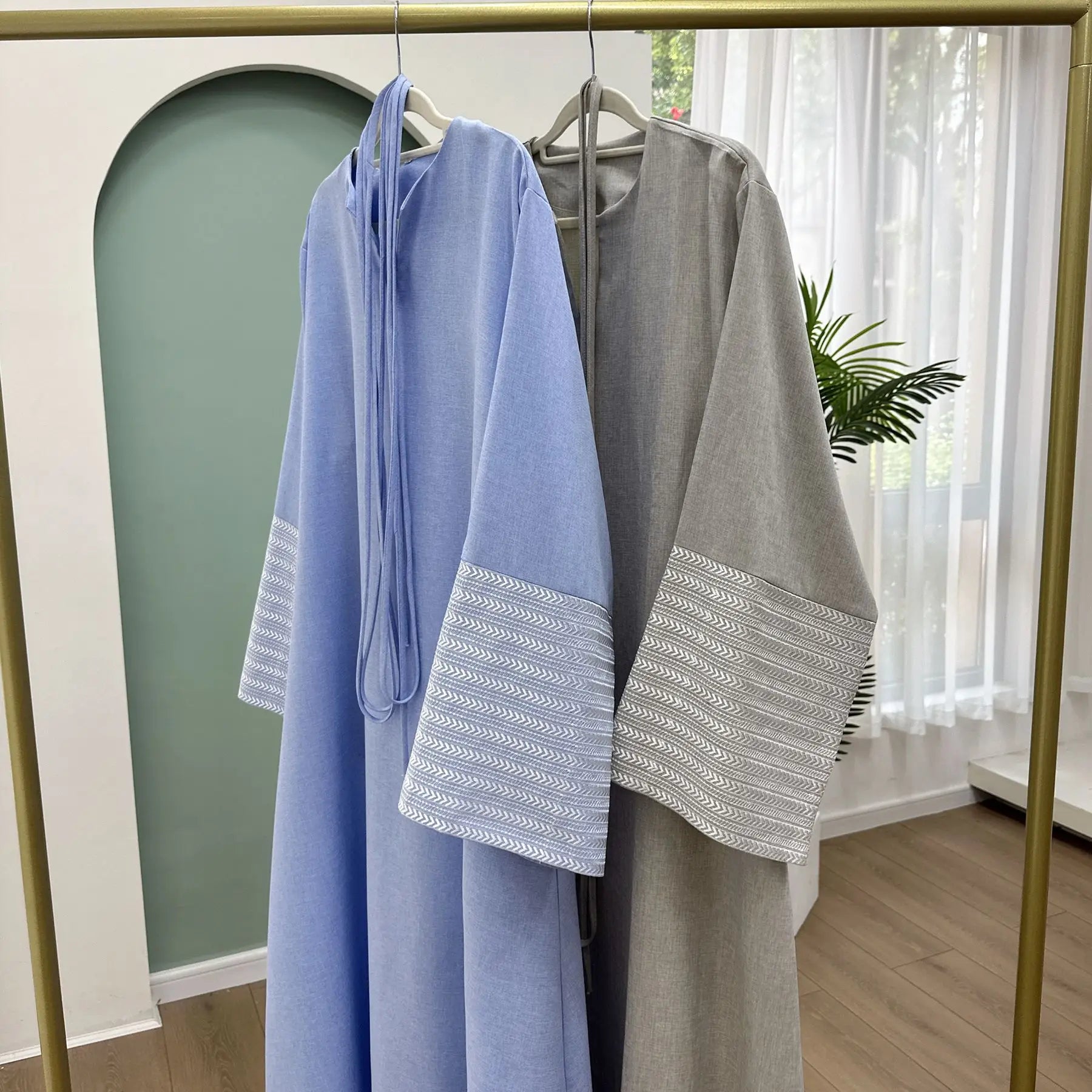 Palestine Embroidery Belted Linen Abaya