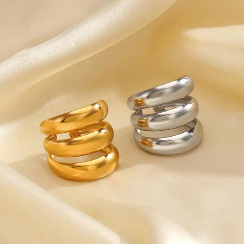 18K Gold Silver Splicing Chunky Dome Ring