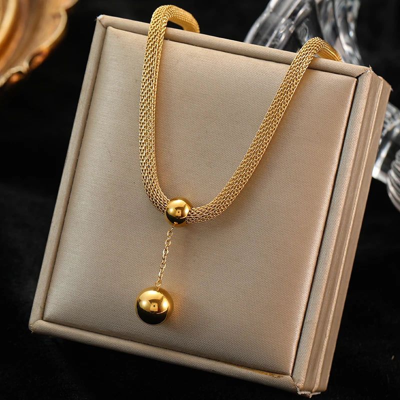 Gold Hollow Ball Pendant Choker Necklace