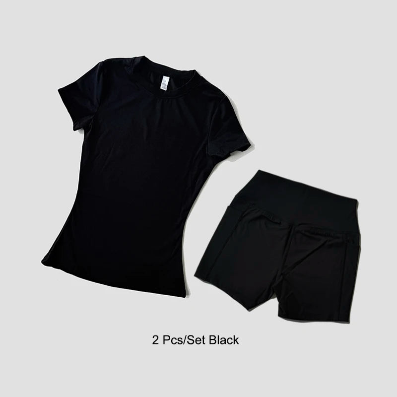 WAREBALL Women Yoga Set Gym Sportswear Sport Top Hight Waist Shorts Suit Fitness Workout Butt Lifting Short Tight Suit